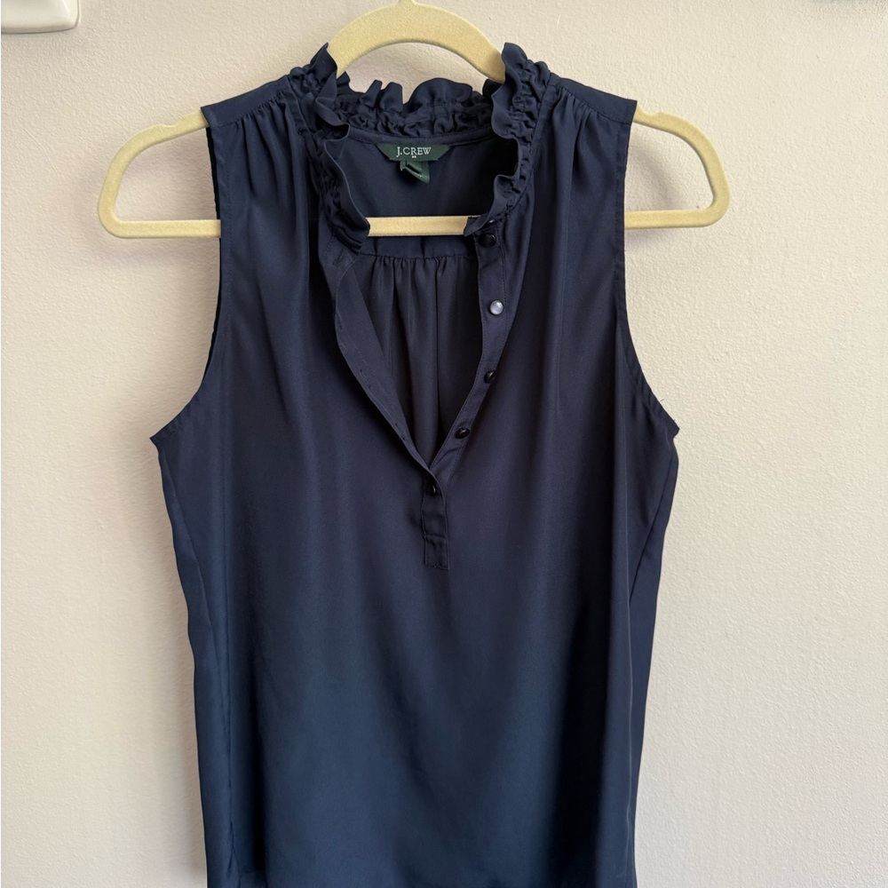 J. Crew Navy Ruffle Neck Sleeveless Camisole